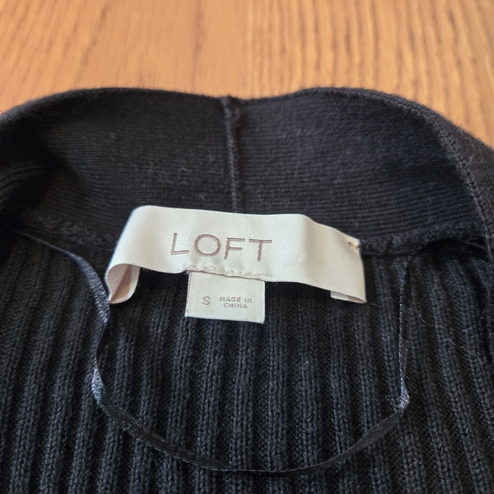 LOFT Black Ribbed Duster Lightweight Cardigan Swe… - image 2